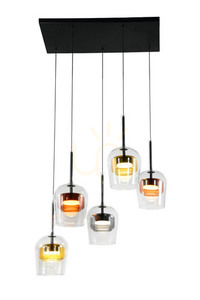 GLAXI pendant 5×GX53 on a 65 cm black bar, coloured glass shades, Candellux 35-50434 small 0