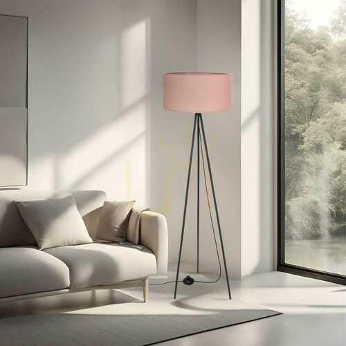 Check CANDELLUX SHANTI 51-38715 Floor Lamp, Black with Pale Mauve Shade, 1×E27 40 W