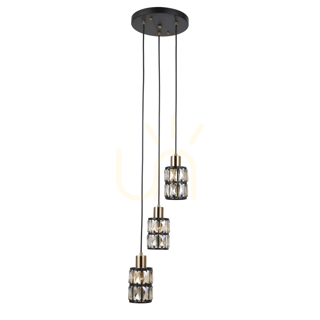 Display Italux Menfi 3-Light Pendant Lamp Black Amber Glass E27 PND-44236-3-BK-GD Italux Menfi 3-Light Pendant Lamp Black Amber Glass E27 PND-44236-3-BK-GD