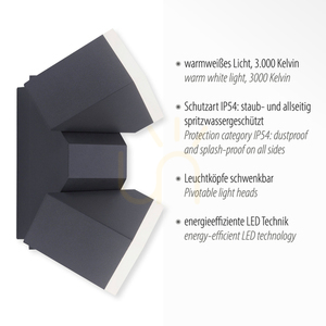 Outdoor wall lamp RYAN 9722-13 Anthracite 2xLED IP54 small 3