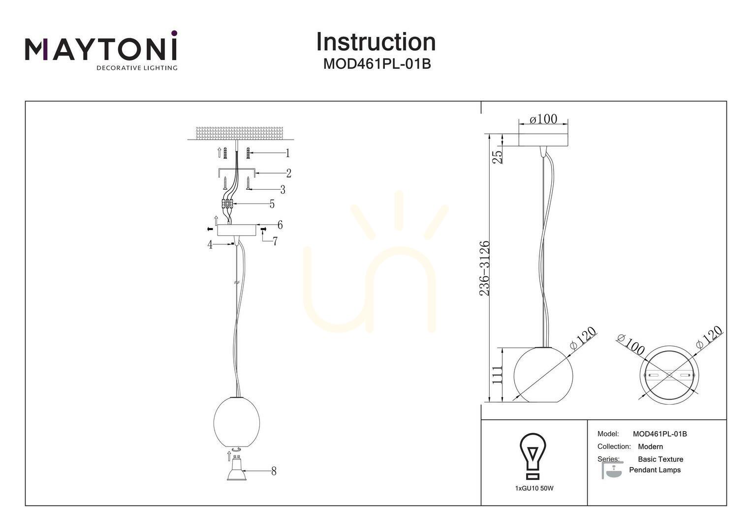 View BASIC TEXTURE pendant lamp MOD461PL-01B Maytoni BASIC TEXTURE pendant lamp MOD461PL-01B Maytoni