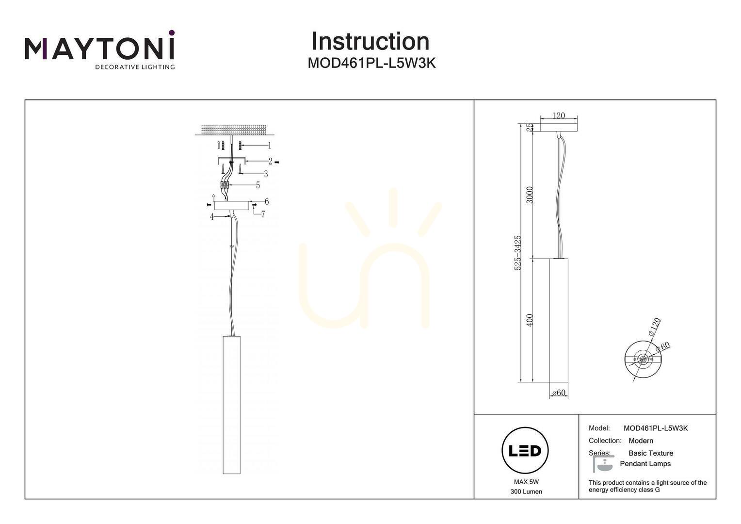 View BASIC TEXTURE pendant lamp MOD461PL-L5W3K Maytoni BASIC TEXTURE pendant lamp MOD461PL-L5W3K Maytoni