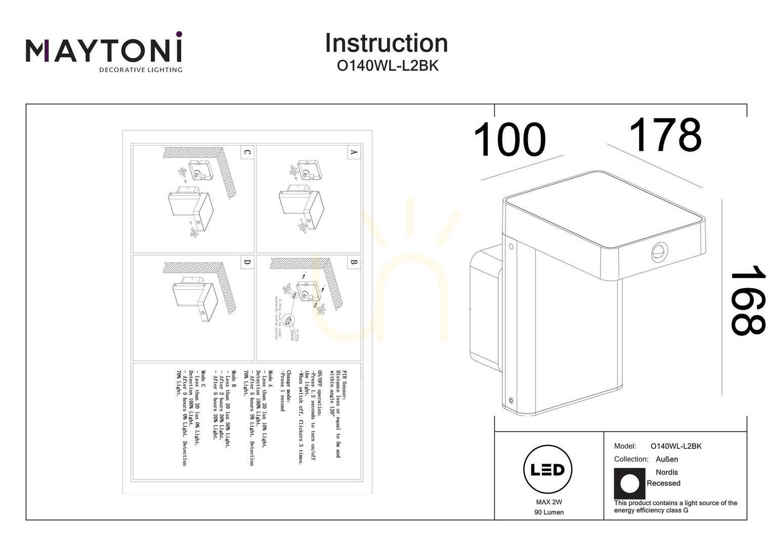 Preview NORDIS O140WL-L2BK IP65 solar lamp Maytoni NORDIS O140WL-L2BK IP65 solar lamp Maytoni