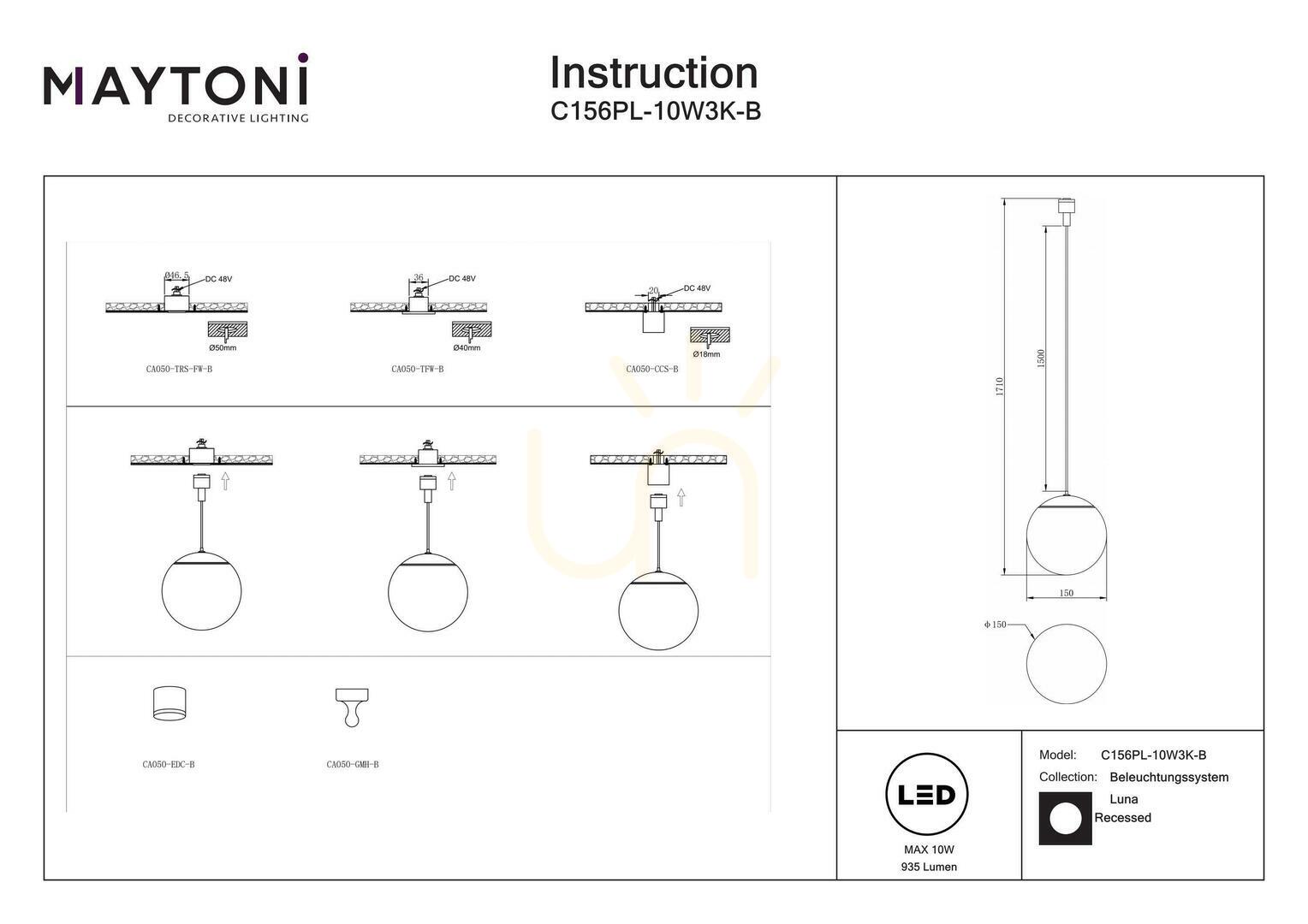 Display LUNA ceiling lamp C156PL-10W3K-B Maytoni LUNA ceiling lamp C156PL-10W3K-B Maytoni