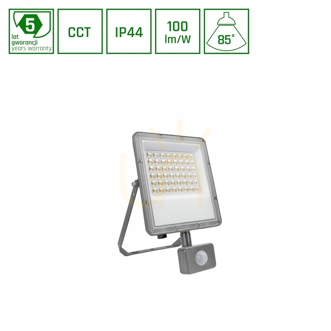 LED floodlight Noctis Max CCT 50W 230V IP44 265x171x53mm Gray Motion Sensor 5 Years Warranty