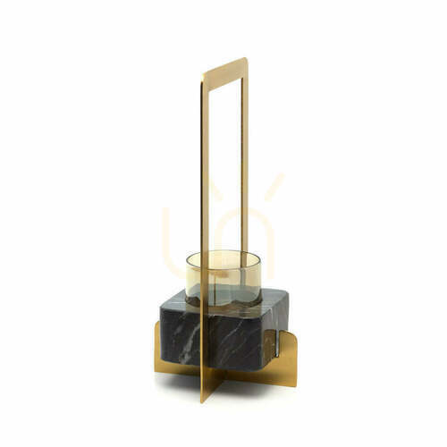 Check Candle Holder Gold Black Handmade Interior Decoration 31 cm