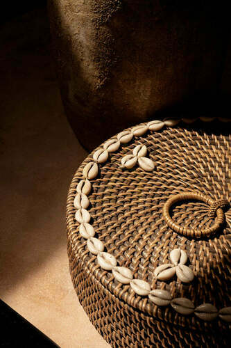 Check Wicker Basket Natural Brown Rattan Compartment Basket 30x30x9.5 cm