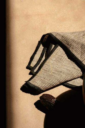 Check Linen Napkin Natural Black 45x45 cm