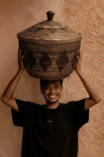 Check Wicker Storage Basket Natural Brown 55x55x52 cm