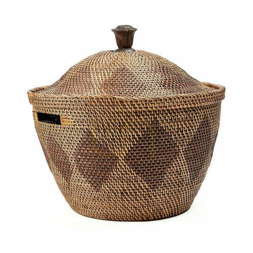 Check Wicker Storage Basket Natural Brown 55x55x52 cm