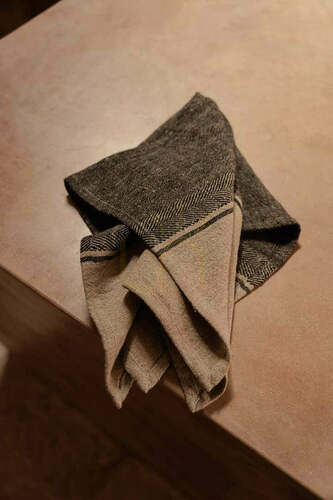 Check Kitchen Towel Linen Dash Natural Black 50x70 cm