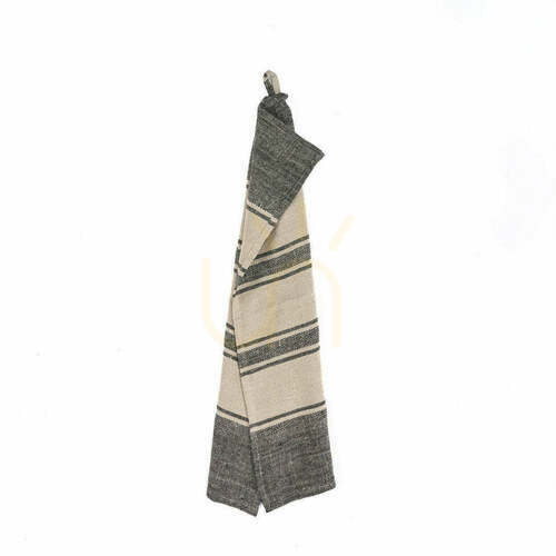 Check Kitchen Towel Linen Smudge Natural Black 50x70 cm