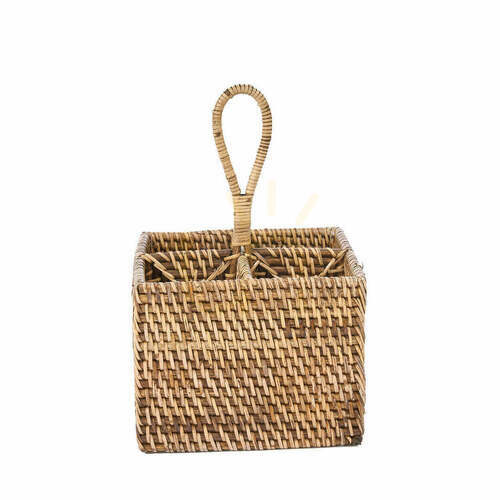 Check Rattan Cutlery Caddy Natural Brown 28 cm