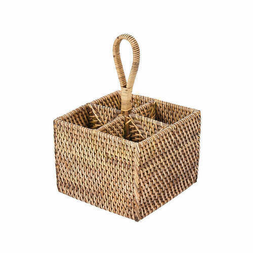 Check Rattan Cutlery Caddy Natural Brown 28 cm