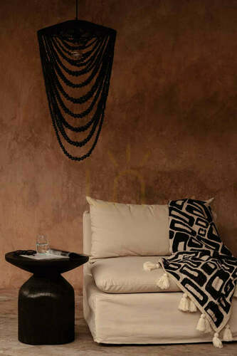 Check Black Wooden Bead Chandelier 80 cm Handmade Large
