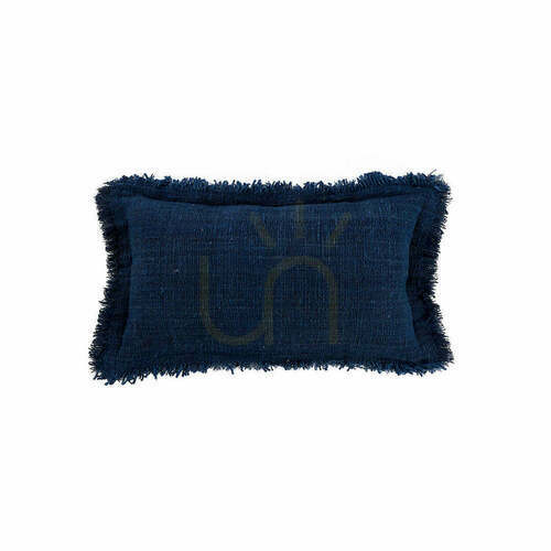Check Cushion Cover Azure Fringe Indian Blue 30x50 cm