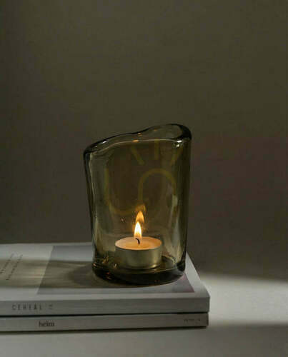Check Charcoal Handmade Candle Holder Large