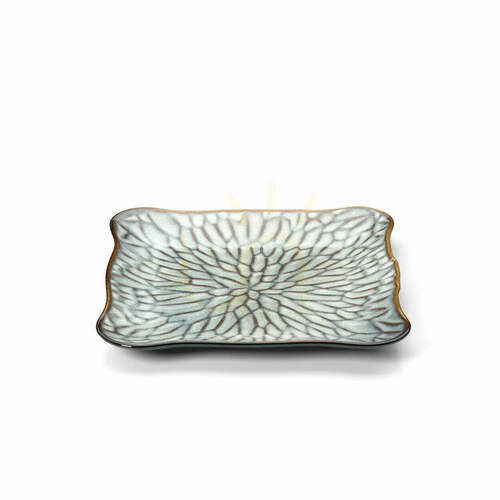 Check Lotus Ice Square Plate Grey Brown Large