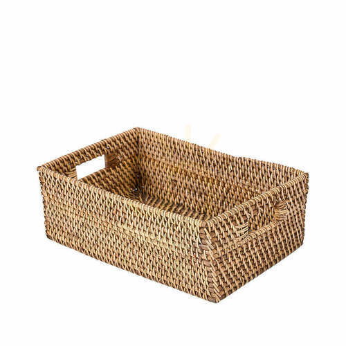 Check Rattan Storage Basket Natural Brown 33x22x13 cm