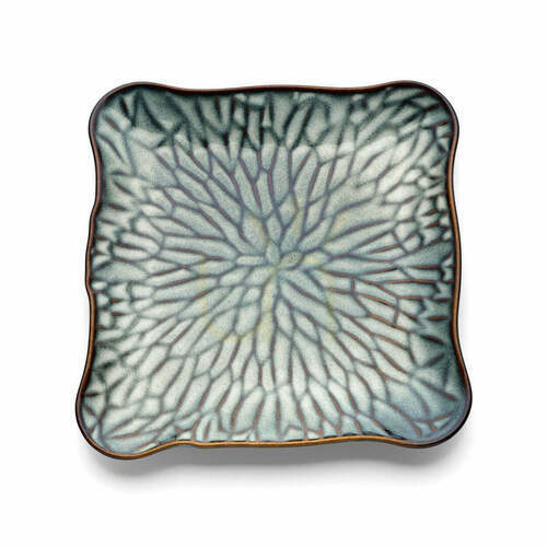 Check Square Plate Lotus Ice XL Grey Brown