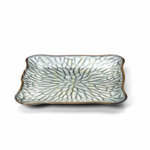 Check Square Plate Lotus Ice XL Grey Brown