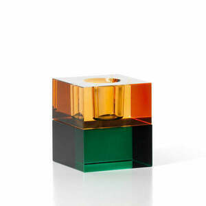 Candle Holder Green Amber Handmade Glass Block 5.5 cm small 0