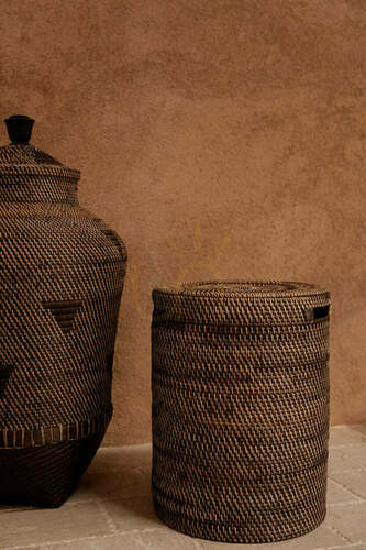 Check Wicker Laundry Basket Natural Brown 52x40x40 cm