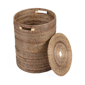 The Laundrilla Rattan Laundry Basket with Lid, Ø40 x 52 cm, Natural Brown small 3