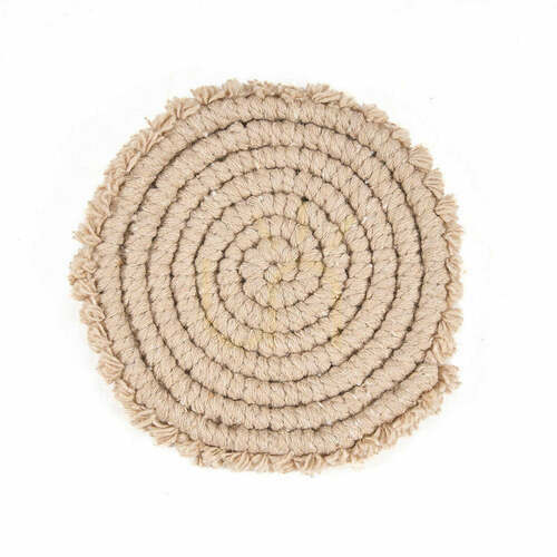Check Cotton Coaster Beige 12 cm