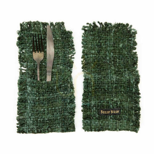 Check Cutlery Holder Forest Green