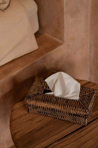 Check Wicker Tissue Box Holder Rattan Natural Brown 27x14x9 cm Baskets