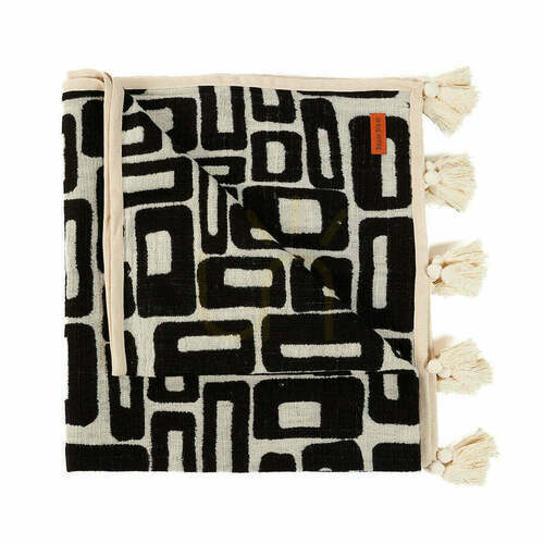 Check Aztec Bed Throw Natural Black 240x128 cm