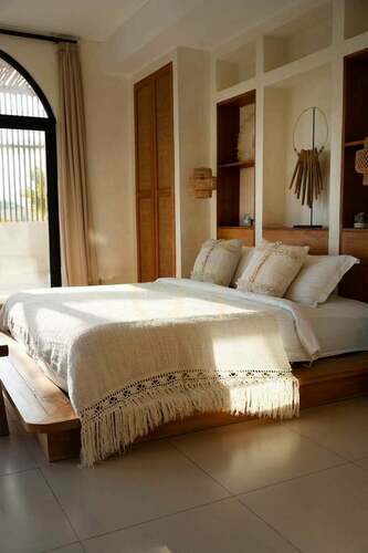 Check Handmade Natural Bed Throw 270 x 135 cm