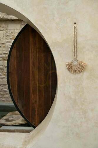 Check Raffia Tassel Wall Hanging Natural 70 cm