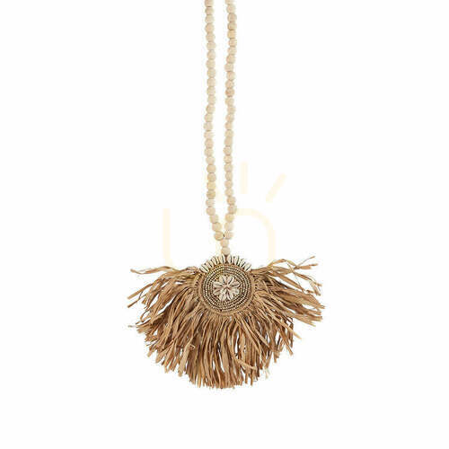 Check Raffia Tassel Wall Hanging Natural 70 cm
