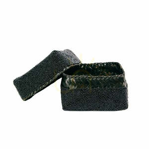Beaded Bamboo Basket with Lid Black L 20x20x15 cm small 2