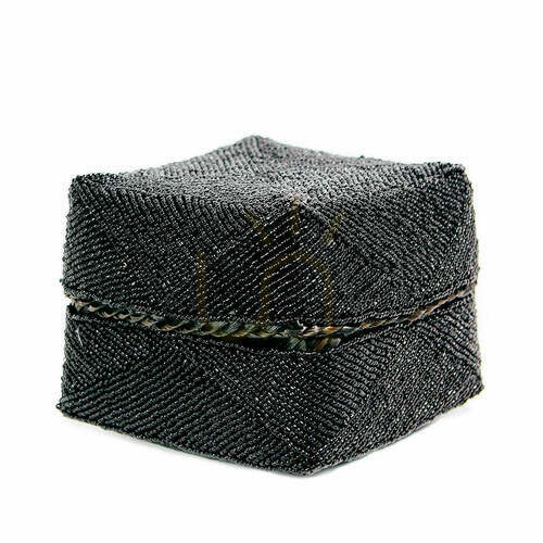 Check Beaded Collection Black Wicker Basket L 20x20x15 cm