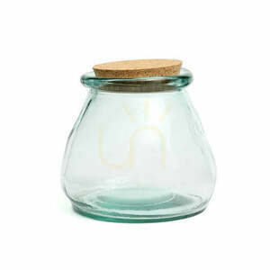 Belly Glass Pot L kitchen storage jar blue 15 cm recycled glass with cork lid BAZAR BIZAR small 0