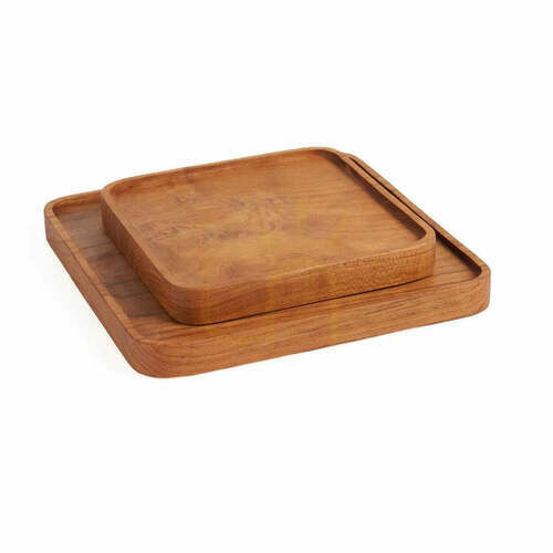 Check Teak Square Plate Natural XS