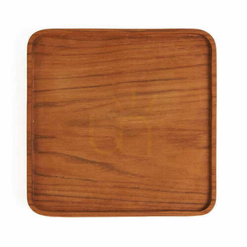 Check Teak Square Plate Natural Small