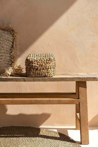 Check Wicker Basket Coconut Shell Natural 28x28x14 cm