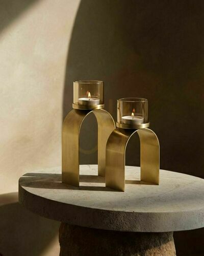 Check BAZAR BIZAR Bow Glow Gold Brass Tealight Holder, Set of 2