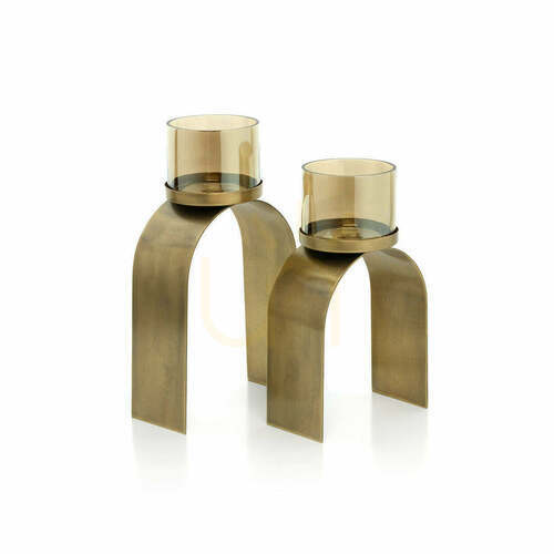 Check BAZAR BIZAR Bow Glow Gold Brass Tealight Holder, Set of 2