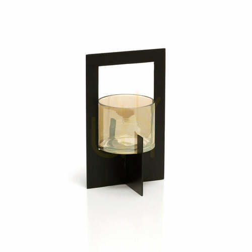 Check Hurricane Framed Candle Holder Black Large