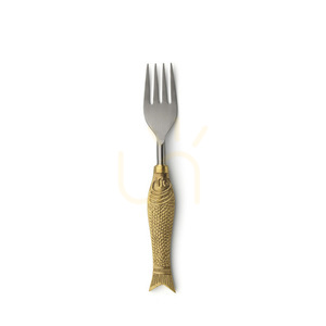 Bazar Bizar Fish Shaped S appetizer fork 18 cm with brass fish handle small 2