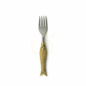 Bazar Bizar Fish Shaped S appetizer fork 18 cm with brass fish handle small 0