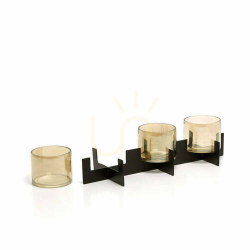 Check Black Trio Candle Holder 39.5 cm Handmade Interior Decoration