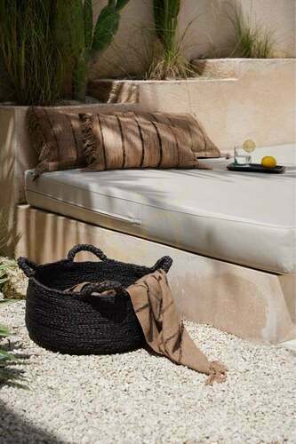 Check Wicker Basket Les Quatre Mains Black Small