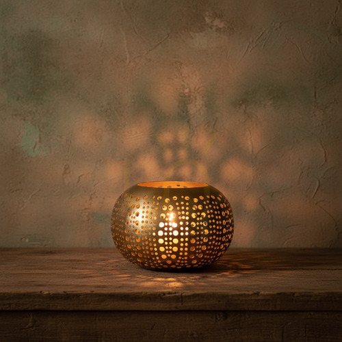 Check Handmade Gold Polka Dots Decorative Item M 16x16x10 cm