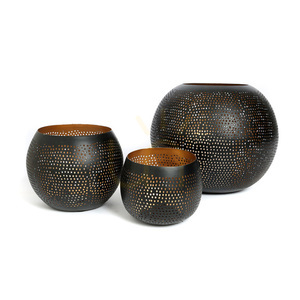 Bazar Bizar The Pierced Ball L perforated candle holder, black and gold, 22 cm small 3